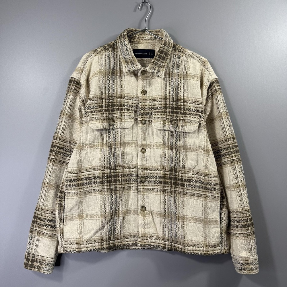 Abercrombie & Fitch Mens Large Beige Plaid Flannel Button Front Casual Heavy